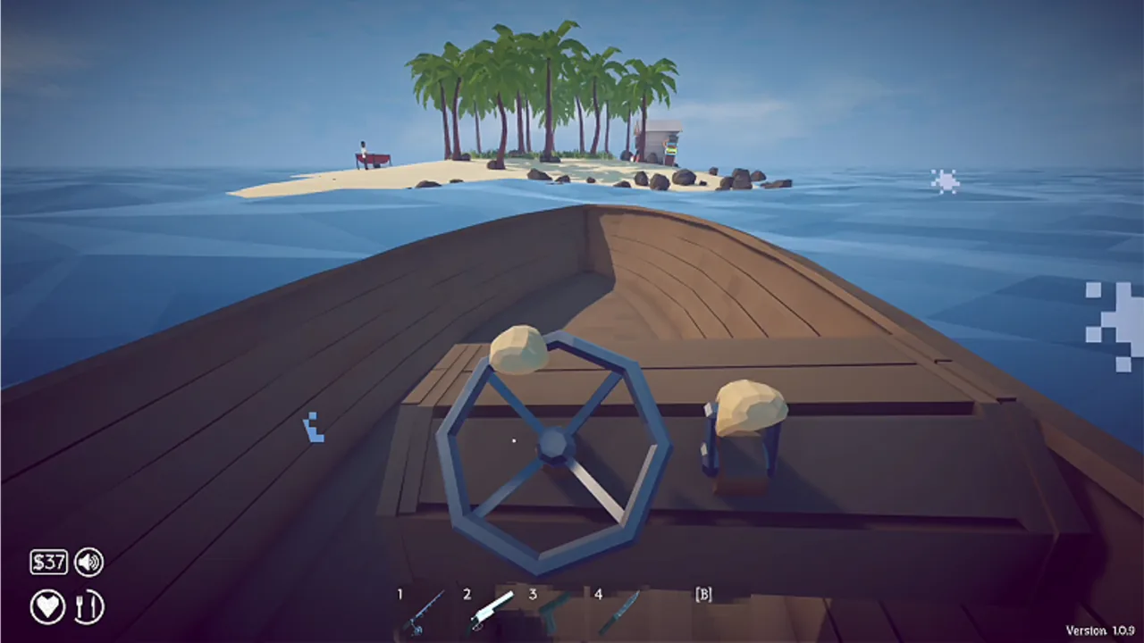 Approaching the desert island by boat