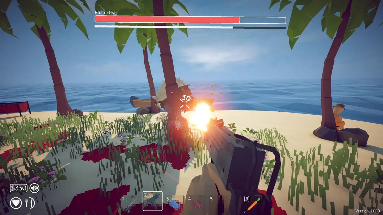 Keep a tree between you and the Pufferfish so it gets stuck and is easier to shoot