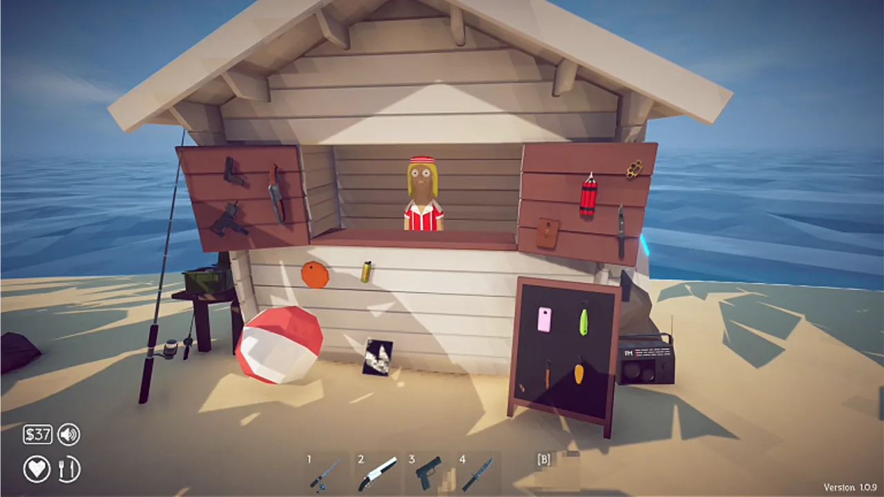Items displayed at the desert island shop