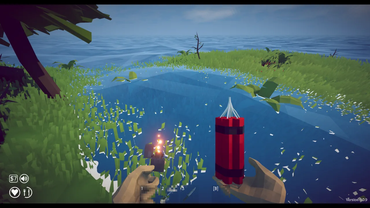 Use dynamite at this shallow pond to kill several nearby fish at once