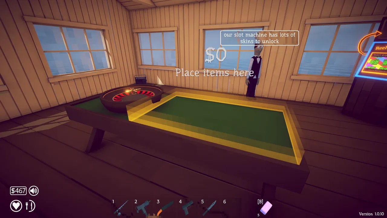 Roulette table inside Lucky Bait Casino on Rocks Island